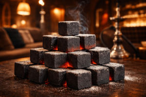 Kumpulan briket tempurung kelapa premium hookah charcoal briquette berkualitas tinggi.